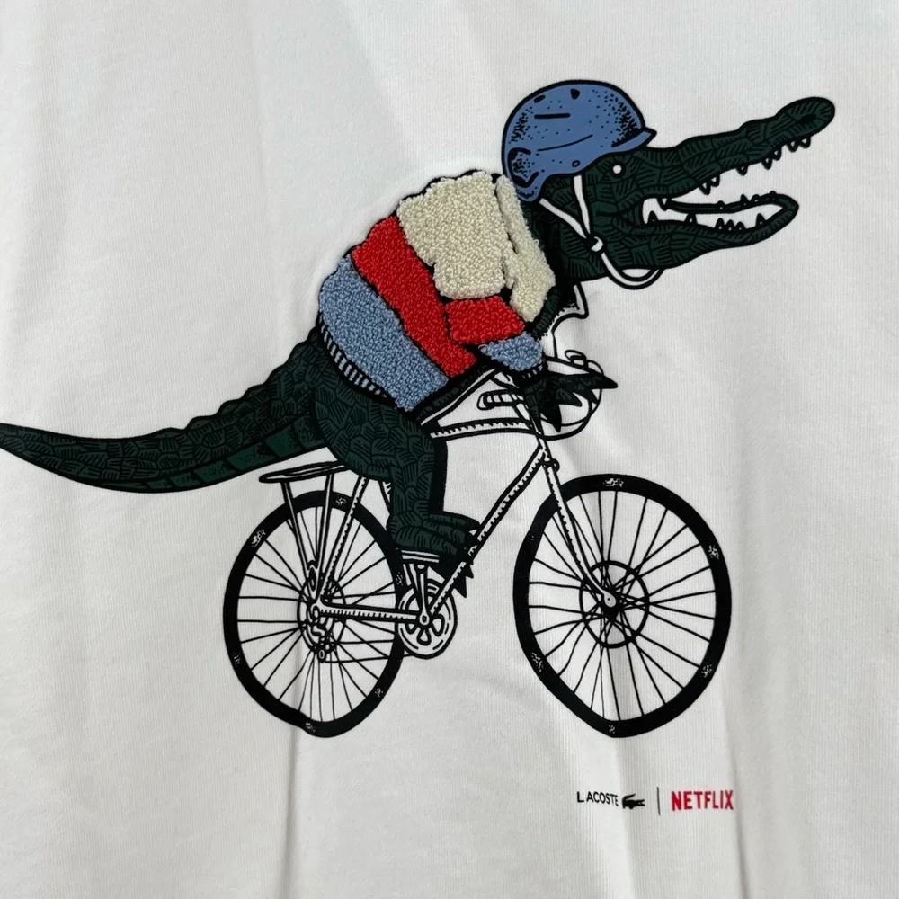 Lacoste Men's x Netflix Organic Cotton Fleece Print Sweatshirt FR Size 4 - Picture 2 of 12